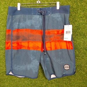 RVCA Men's Board Shorts Swim Trunks Size 32 Blue Orange Stripe 4-Way Stretch NWT